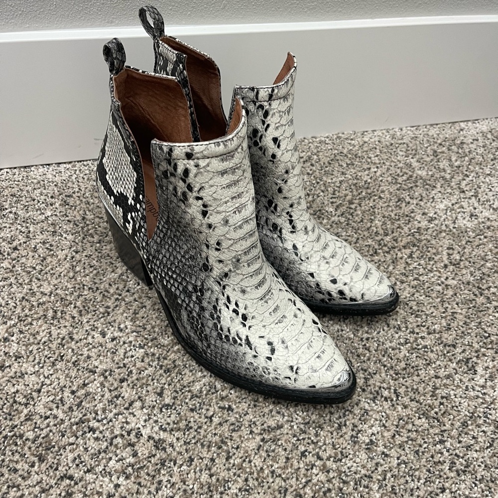 Jeffrey Campbell Black and White Snake Print Ankle Boots